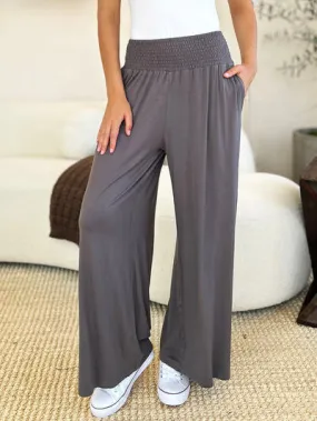 Basic Bae Full Size Smocked Wide Waistband Wide Leg Pants | Comfy & Chic Lounge Pants | Sizes S-3XL | Black, Grey, Mocha & More