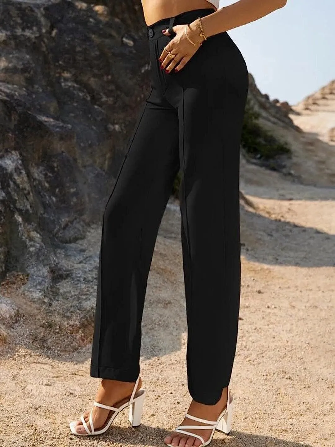 Black High-Rise Palazzo Trousers