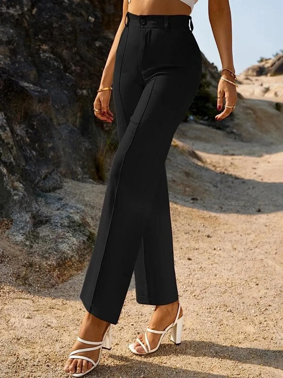Black High-Rise Palazzo Trousers