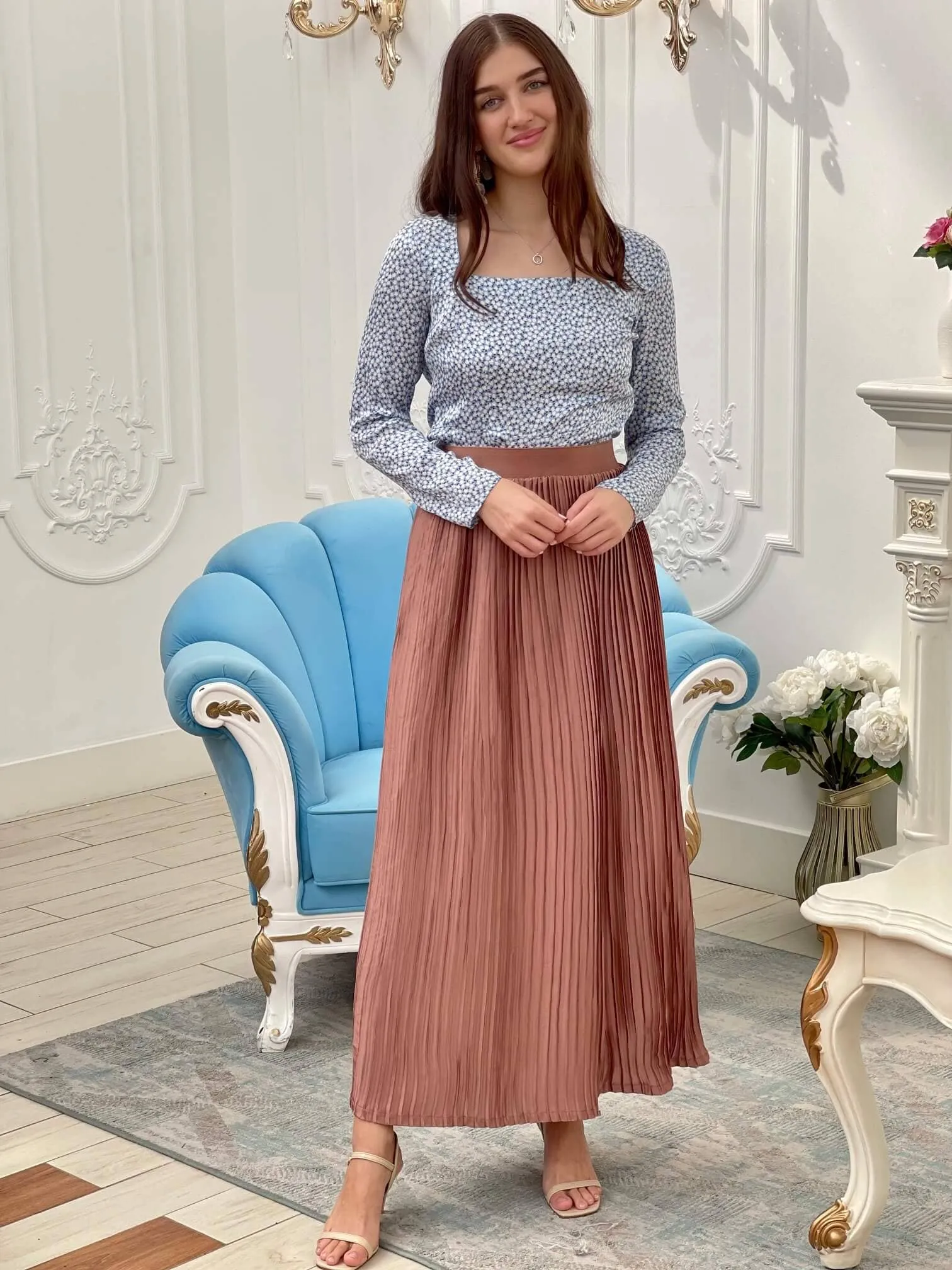 Champagne Pleated Skirt