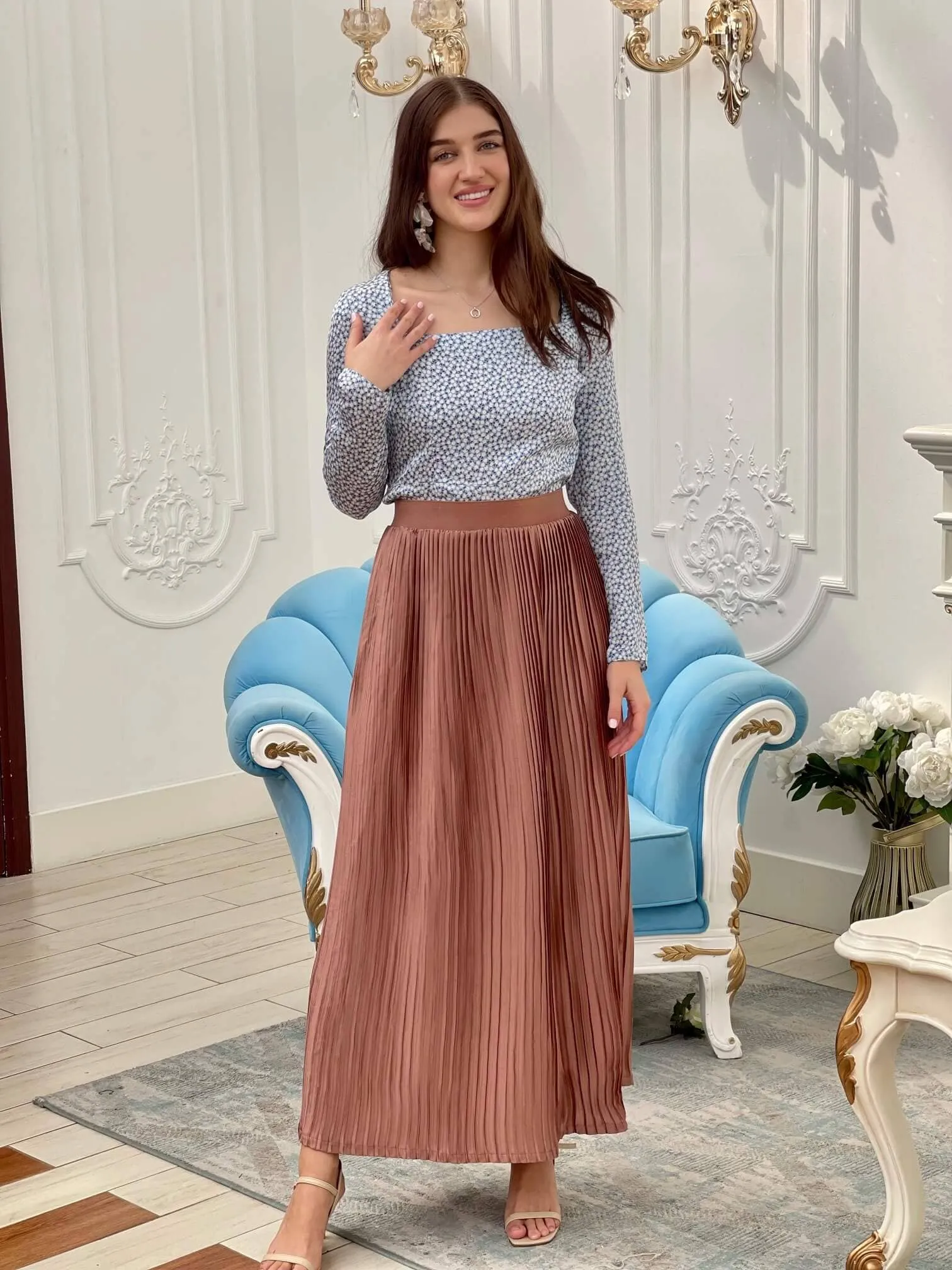 Champagne Pleated Skirt