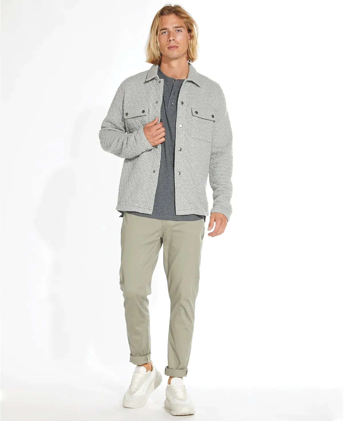 Civil Society Light Grey Quilted Knit Shirt Jacket with Double Front Pockets