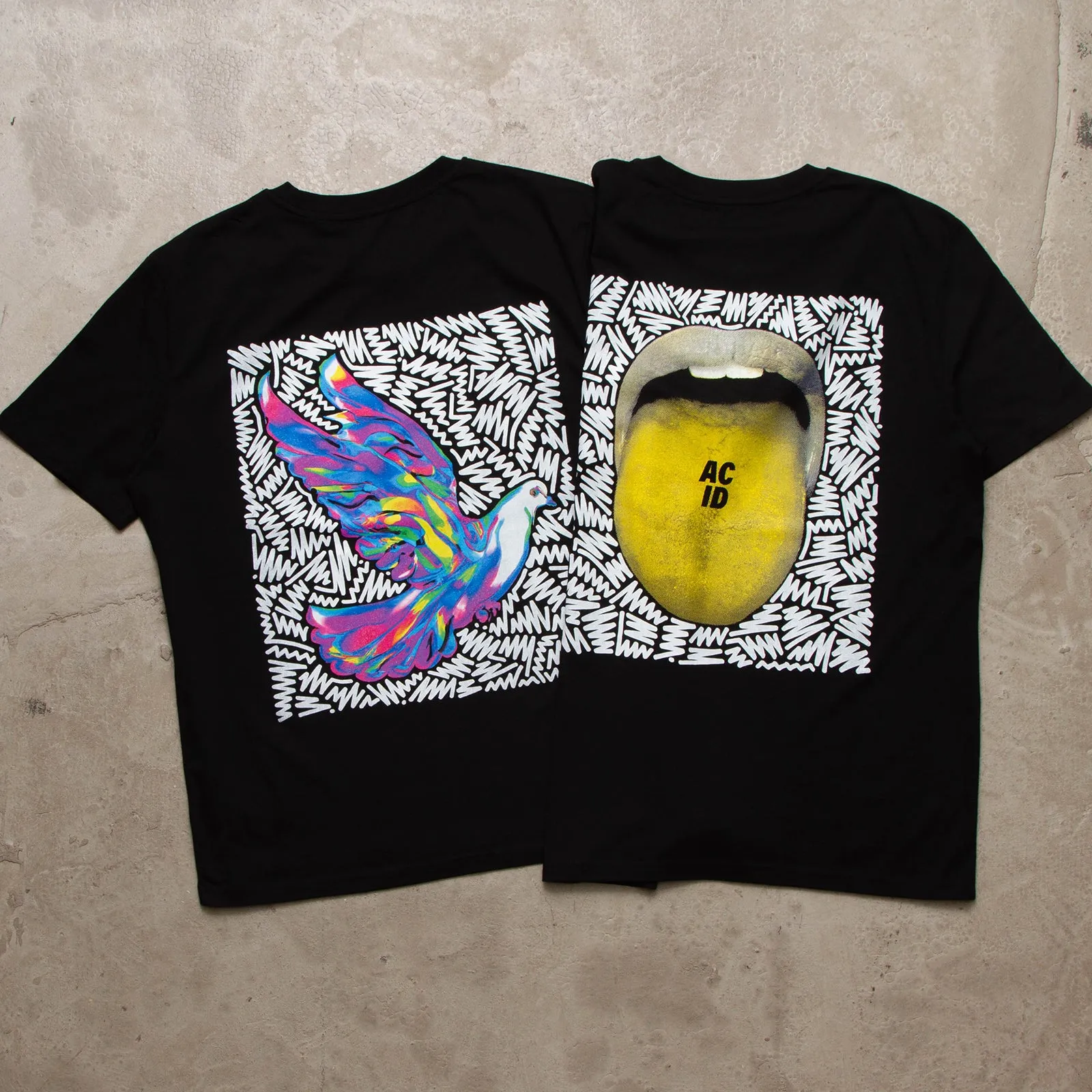 Doodle Acid Drop Front Print - Tshirt - Black