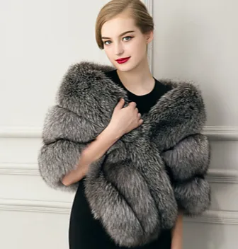 Thick Grey Faux Fur Shawl