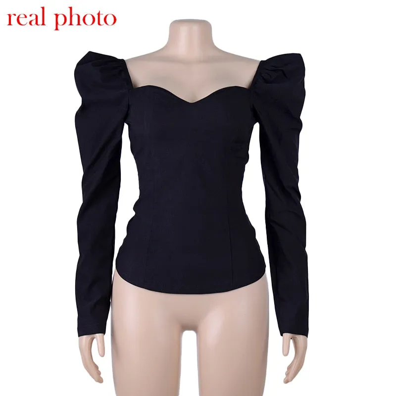 Vintage Style Collar Women Puff Sleeve Shirt