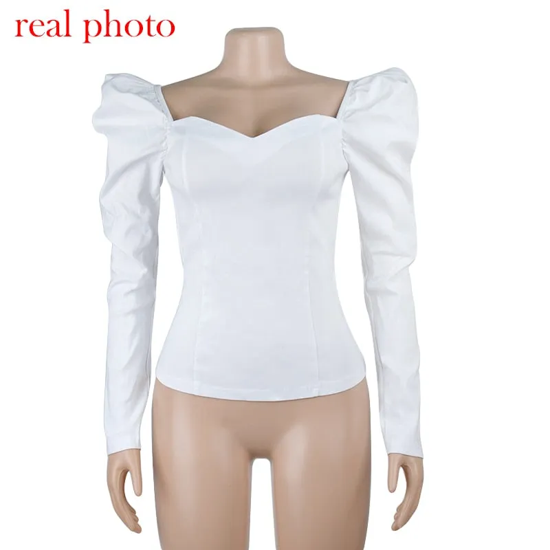 Vintage Style Collar Women Puff Sleeve Shirt