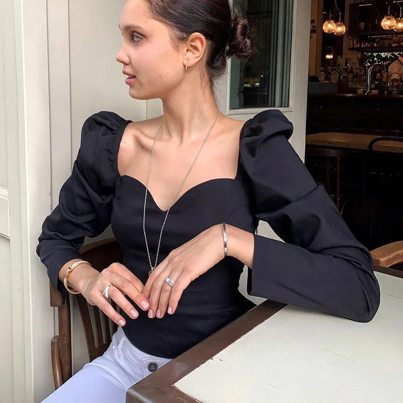 Vintage Style Collar Women Puff Sleeve Shirt