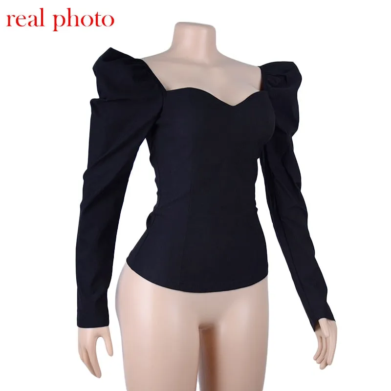 Vintage Style Collar Women Puff Sleeve Shirt