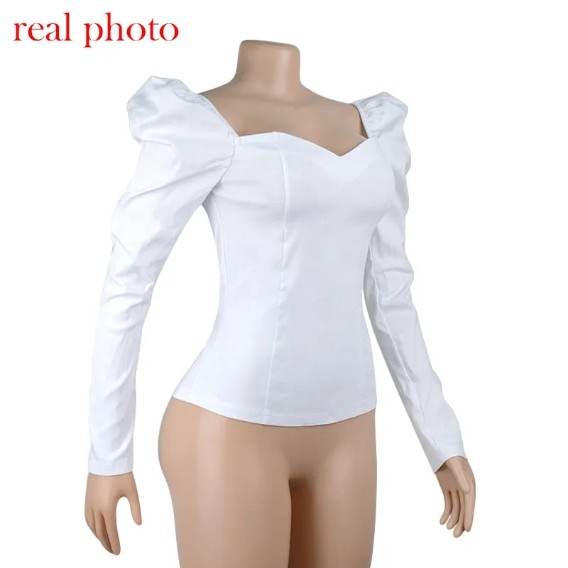 Vintage Style Collar Women Puff Sleeve Shirt